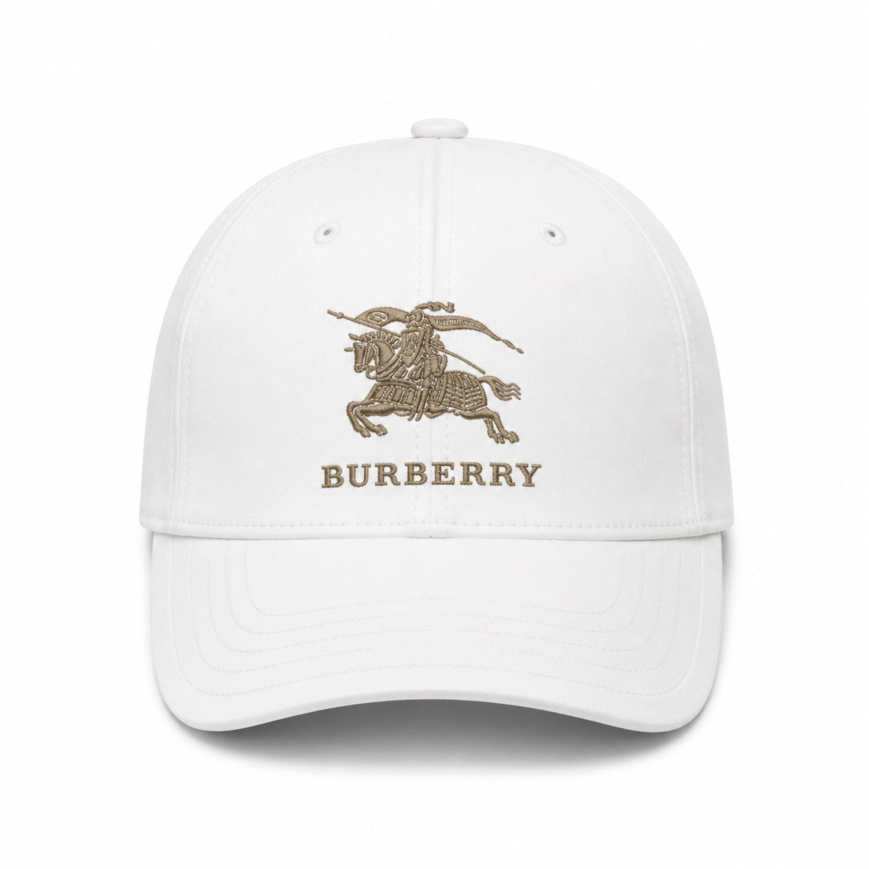 قبعة Burberry بشعار Equestrian البيضاء – الأيقونة البريطانية ذات الأسلوب الخالد.